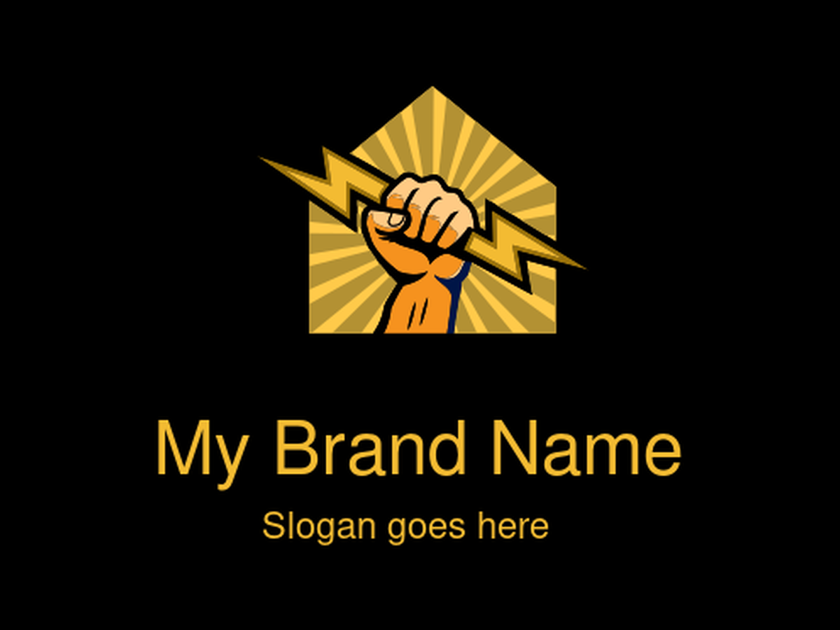 Bold Yellow Fist with Lightning Bolt and House-Shaped Sunburst Logo Design for Energy and Home Power Brands